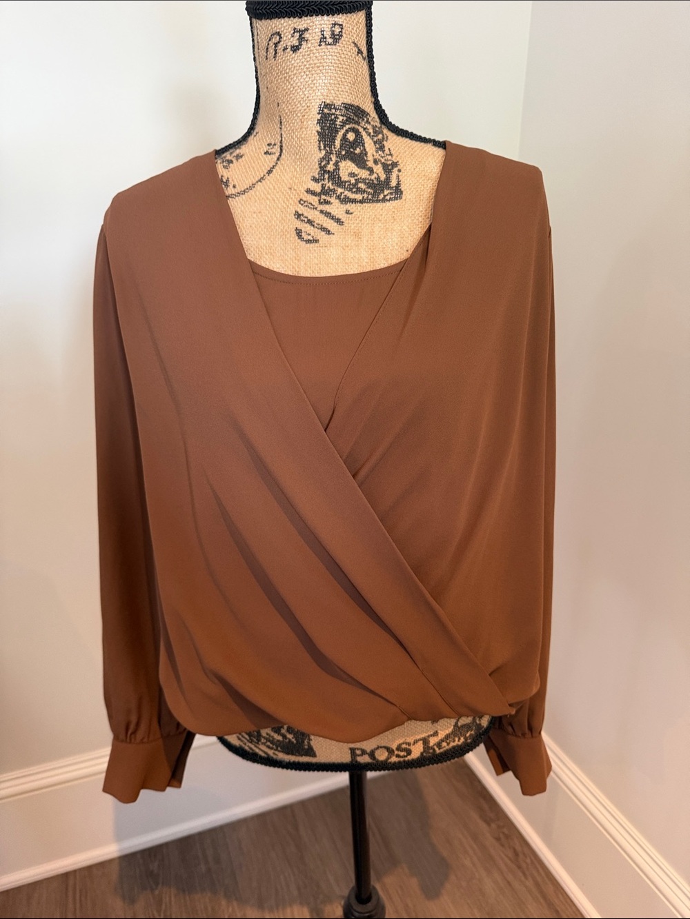Karen Kane Brown Wrap-Front Blouse